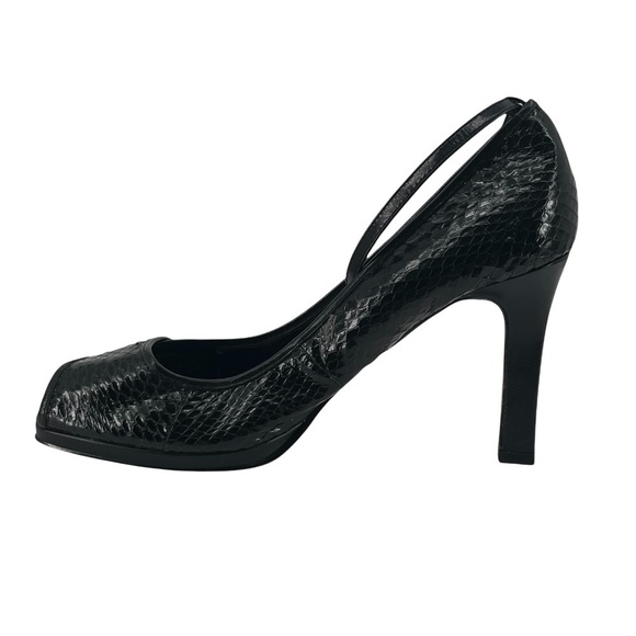 Enzo Angiolino Black Patent Snake Skin Peep Square Toe Heels Size 7 Women’s - Picture 7 of 12